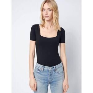 RE/DONE 80s Black Square Neck Bodysuit -S